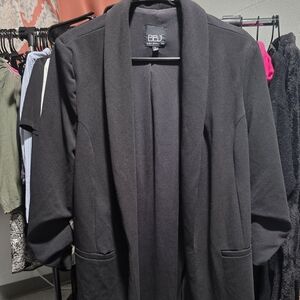 BBJ Open-Front Black Long Trench Coat